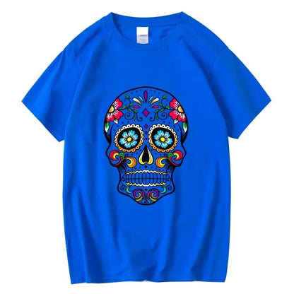 Men’s 100% Cotton Skull Tee – Loose Fit Street Style Short Sleeve