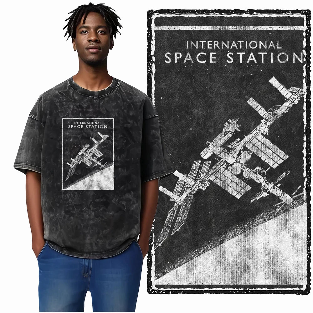 Astronaut Acid Wash Tee – Space Graphic Oversized Streetwear