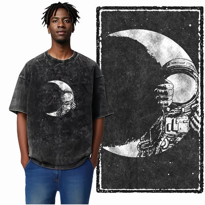 Astronaut Acid Wash Tee – Space Graphic Oversized Streetwear
