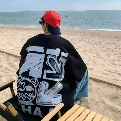 Cartoon Graffiti Tee – Short Sleeve Alphabet Print T-Shirt