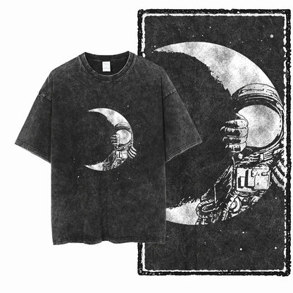 Astronaut Acid Wash Tee – Space Graphic Oversized Streetwear