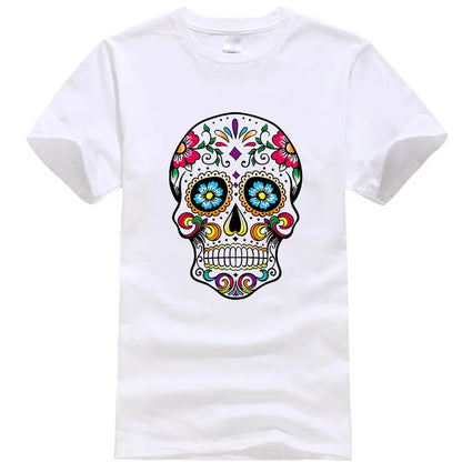 Men’s 100% Cotton Skull Tee – Loose Fit Street Style Short Sleeve