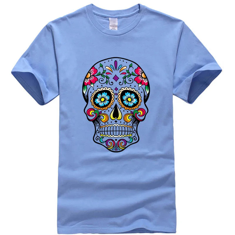 Men’s 100% Cotton Skull Tee – Loose Fit Street Style Short Sleeve