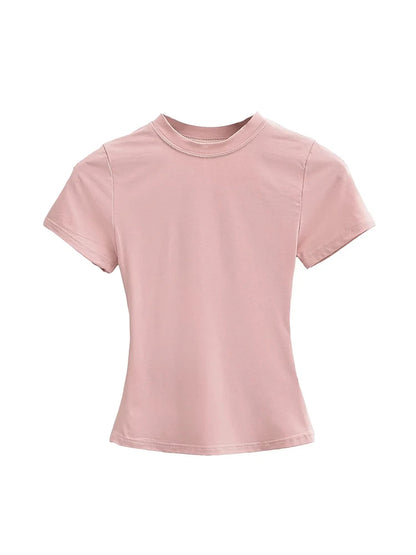 Casual Slim-Fit Short Sleeve T-Shirt – Solid Top for Women