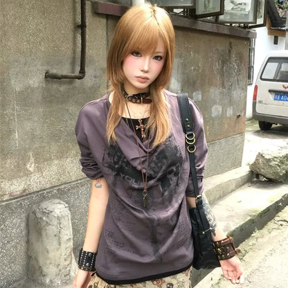 Grunge Y2K Fake Two-Piece Long Sleeve Top