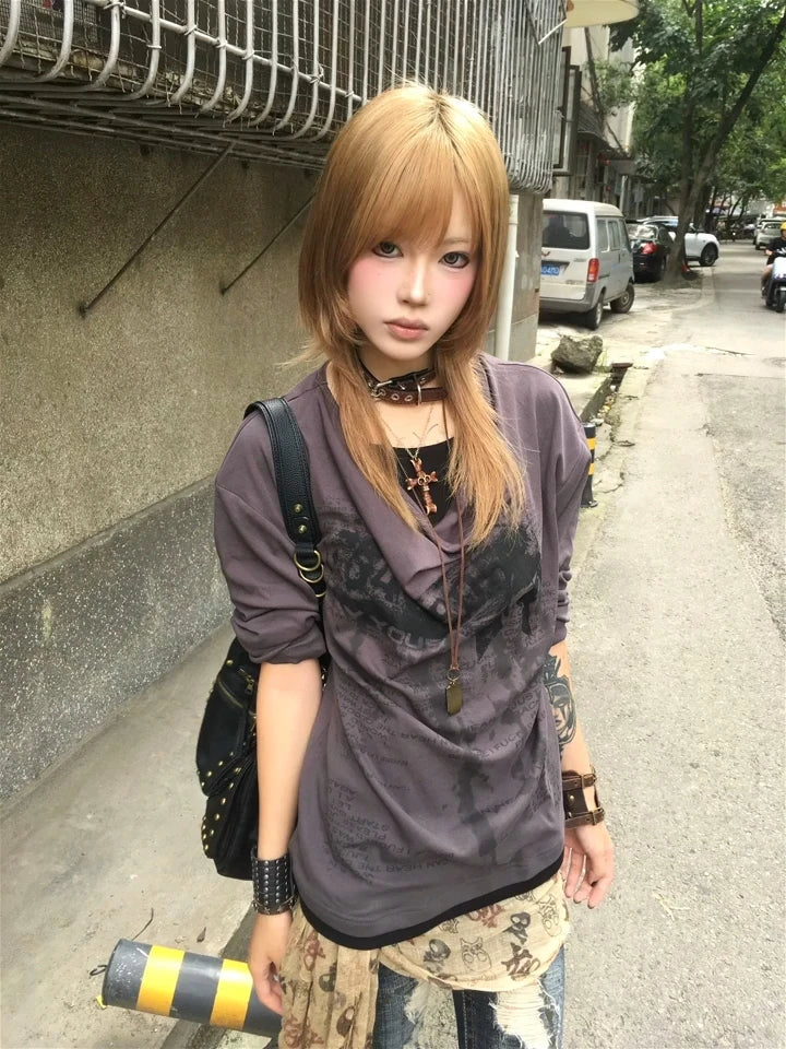 Grunge Y2K Fake Two-Piece Long Sleeve Top