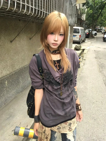 Grunge Y2K Fake Two-Piece Long Sleeve Top