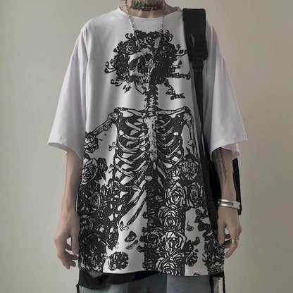 Men’s Gothic Skull Tee – Oversized Y2K Streetwear Short Sleeve