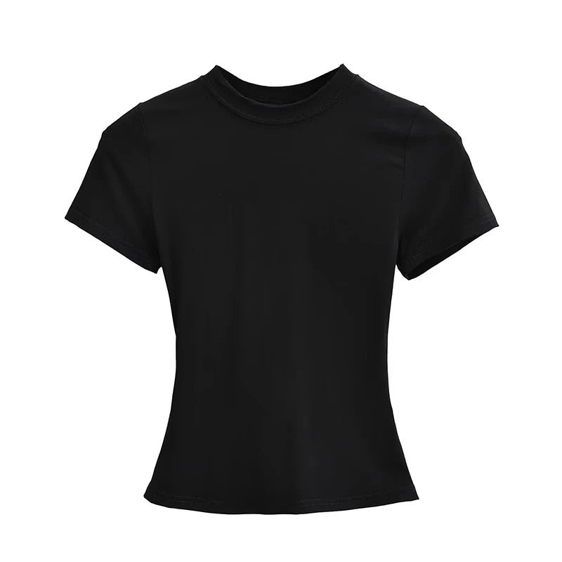 Casual Slim-Fit Short Sleeve T-Shirt – Solid Top for Women