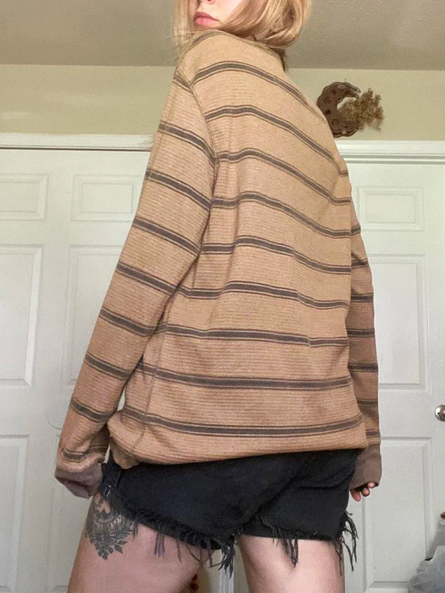 Fairy Grunge Y2K Striped Knit Long Sleeve Top