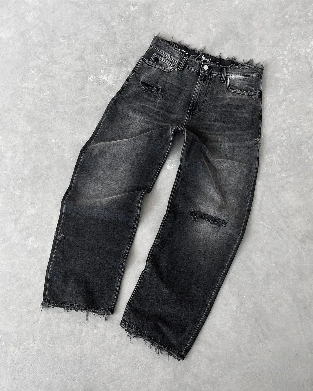 Men’s Distressed Straight Jeans – Ripped Washed Denim Ankle-Length Pants