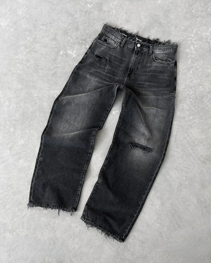 Men’s Distressed Straight Jeans – Ripped Washed Denim Ankle-Length Pants