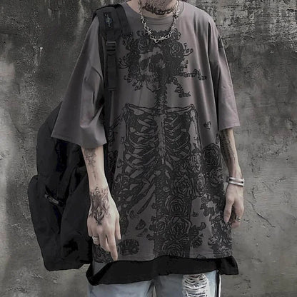 Men’s Gothic Skull Tee – Oversized Y2K Streetwear Short Sleeve