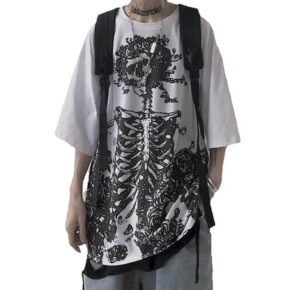 Men’s Gothic Skull Tee – Oversized Y2K Streetwear Short Sleeve