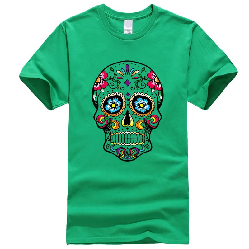 Men’s 100% Cotton Skull Tee – Loose Fit Street Style Short Sleeve