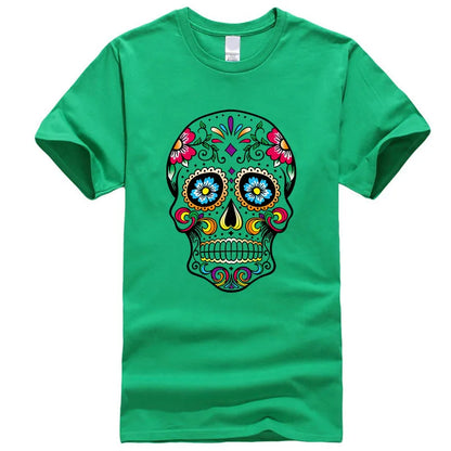 Men’s 100% Cotton Skull Tee – Loose Fit Street Style Short Sleeve