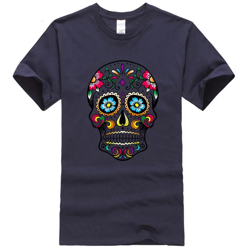 Men’s 100% Cotton Skull Tee – Loose Fit Street Style Short Sleeve