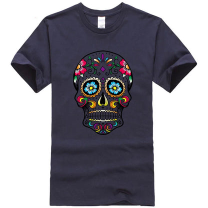 Men’s 100% Cotton Skull Tee – Loose Fit Street Style Short Sleeve