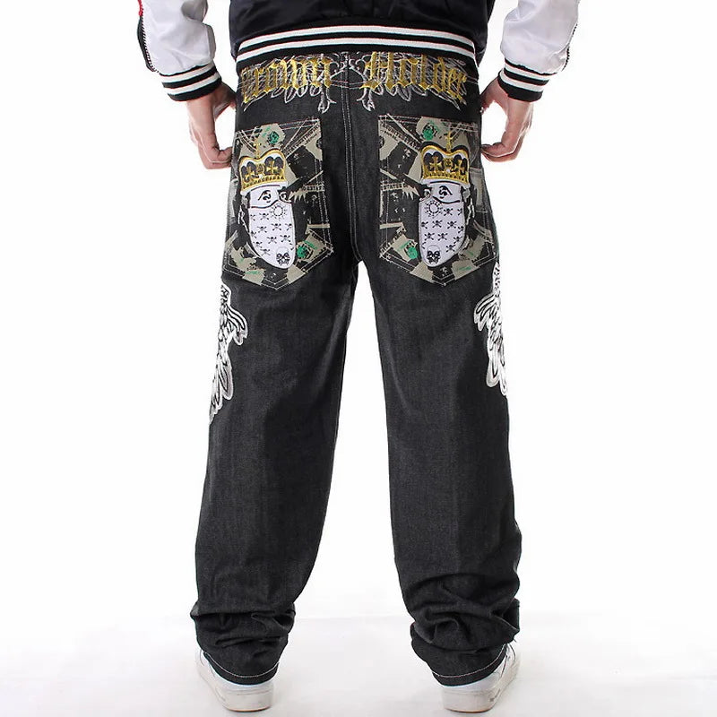 Men’s Y2K Embroidered Baggy Jeans – Oversized Hip Hop Punk Denim