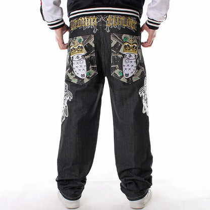 Men’s Y2K Embroidered Baggy Jeans – Oversized Hip Hop Punk Denim