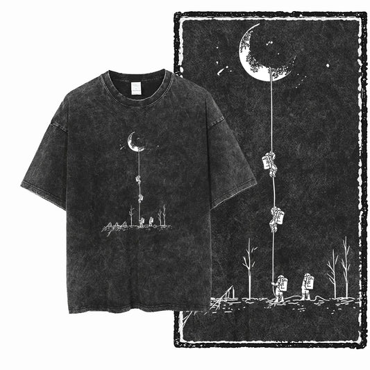 Astronaut Acid Wash Tee – Space Graphic Oversized Streetwear