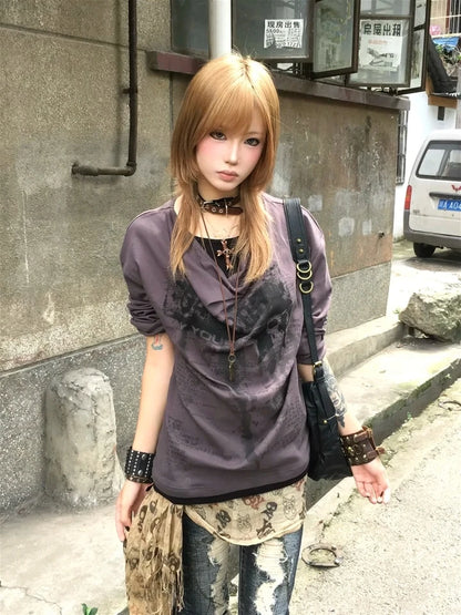 Grunge Y2K Fake Two-Piece Long Sleeve Top