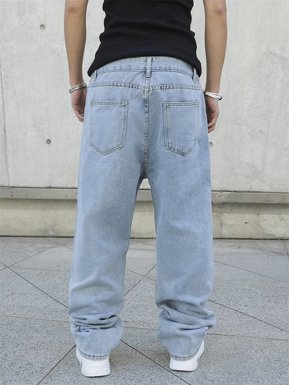 Men’s Baggy Straight-Leg Jeans – Y2K Oversized Casual Wide-Leg Denim Pants
