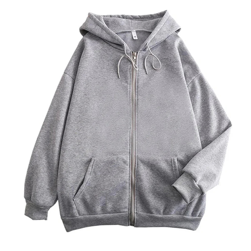 High Street Zip-Up Hoodie – Solid Color Loose Y2K Jacket