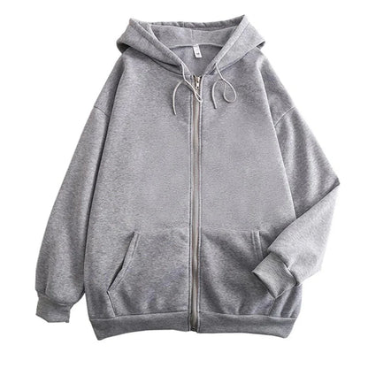 High Street Zip-Up Hoodie – Solid Color Loose Y2K Jacket