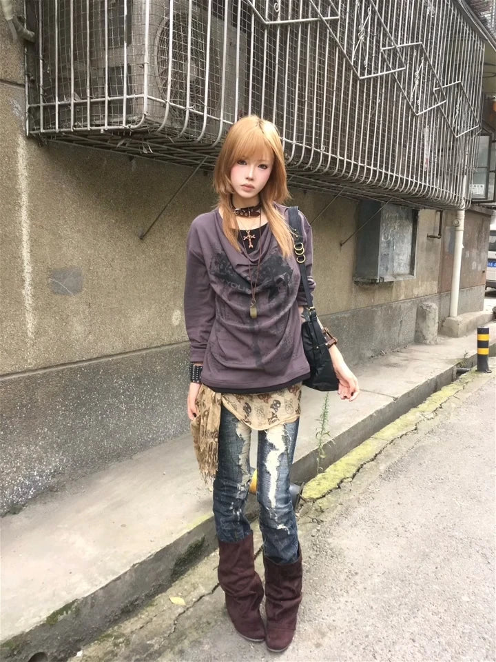 Grunge Y2K Fake Two-Piece Long Sleeve Top