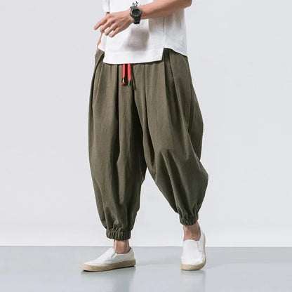 Men’s Oversized Cotton-Linen Harem Pants – Loose Trendy Jogger Trousers