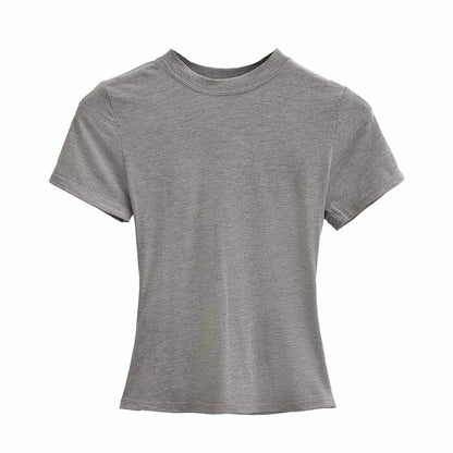 Casual Slim-Fit Short Sleeve T-Shirt – Solid Top for Women