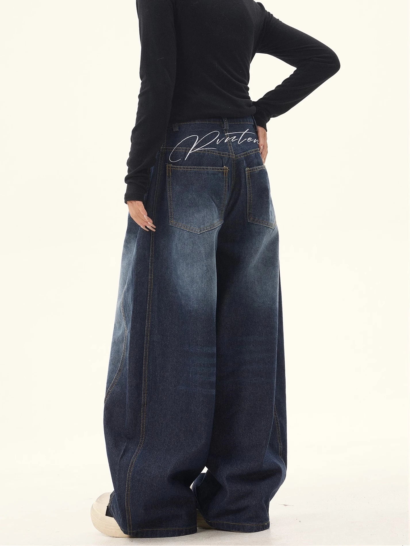 Women’s Y2K Baggy Jeans – Blue Washed Wide-Leg Vintage Cargo Pants