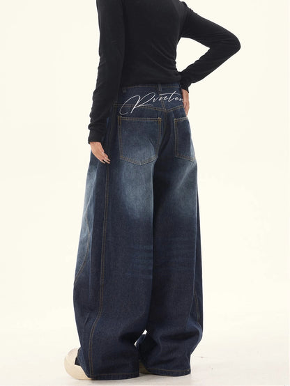 Women’s Y2K Baggy Jeans – Blue Washed Wide-Leg Vintage Cargo Pants