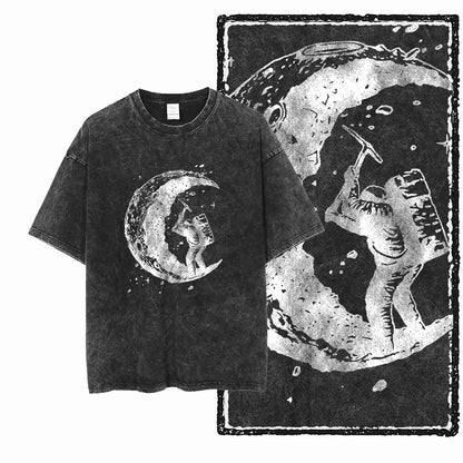 Astronaut Acid Wash Tee – Space Graphic Oversized Streetwear